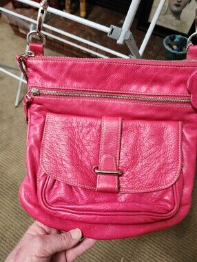 Roots Hot Pink Leather Crossbody Bag